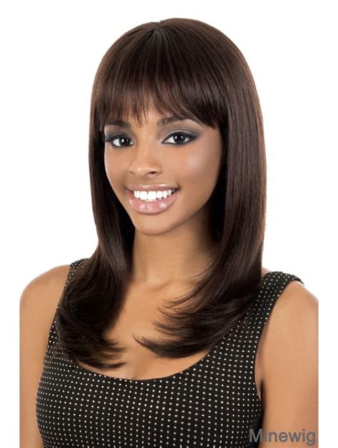 18" Long Straight Brown Flexibility Synthetic Lace Wigs