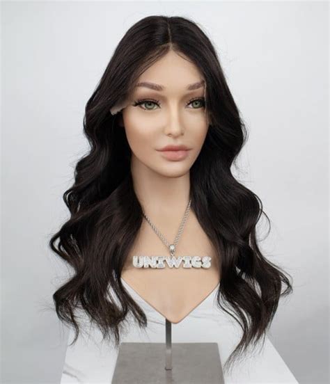 18" Wavy Lace Front Black Remy Human Hair Long Wigs