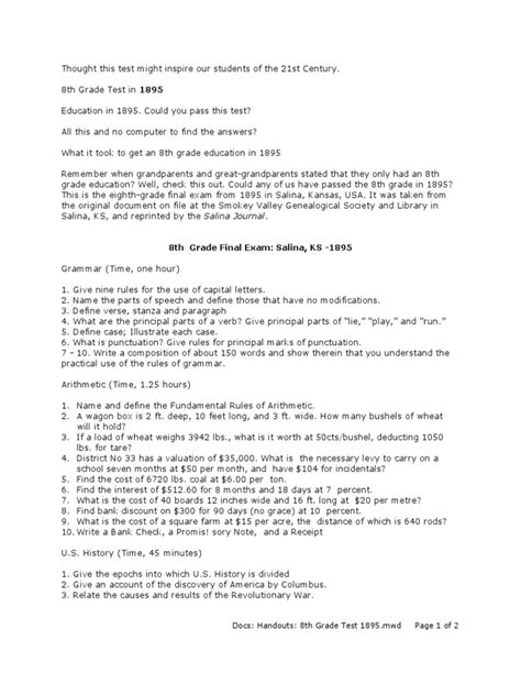 1895 8th Grade Exam Answers Doc