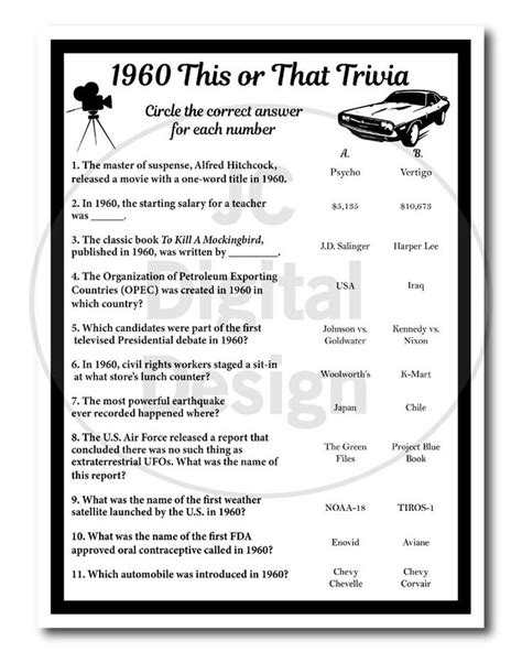 1960s Trivia Questions And Answers Printable