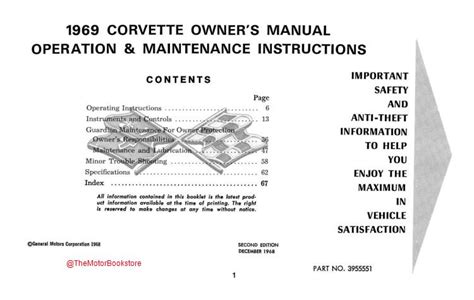 1969 corvette owners manual operation and maintenance instructions Epub