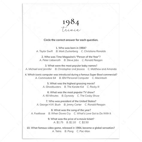 1984 Trivia Questions And Answers Reader