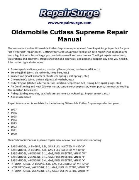 1995 oldsmobile cutlass supreme repair manual Doc