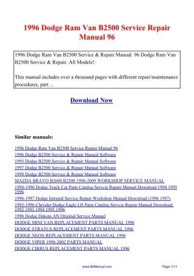 1996 Dodge Ram Van B2500 Service Repair Manual 96 20715 PDF Kindle Editon