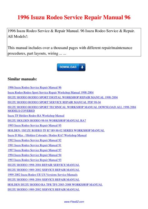 1996 isuzu rodeo service manual Reader