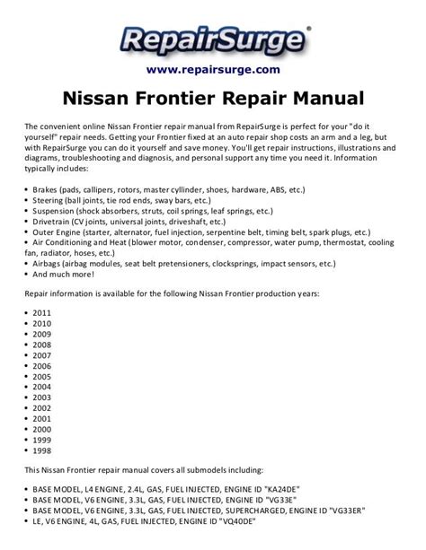 1998 nissan frontier repair manual Doc