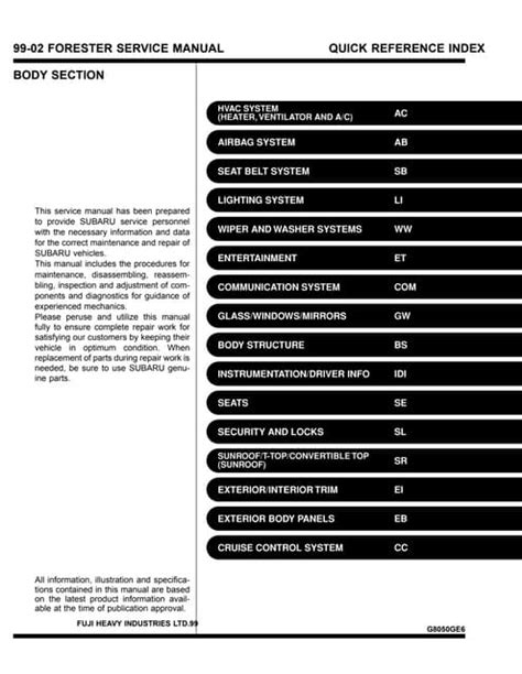 1999 forester service manual pdf PDF