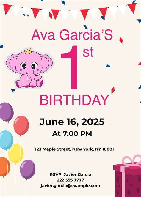 1st Birthday Invitation Template Free Printable