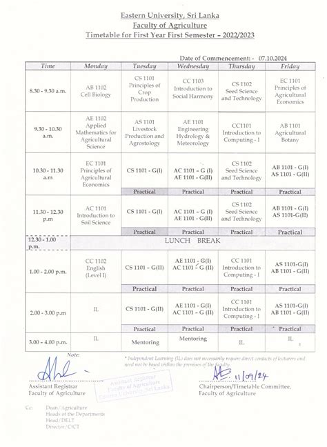 1st year semester timetable Kindle Editon