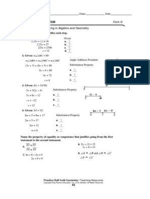 2 5 Practice Reasoning In Algebra And Geometry Form G Answers Epub