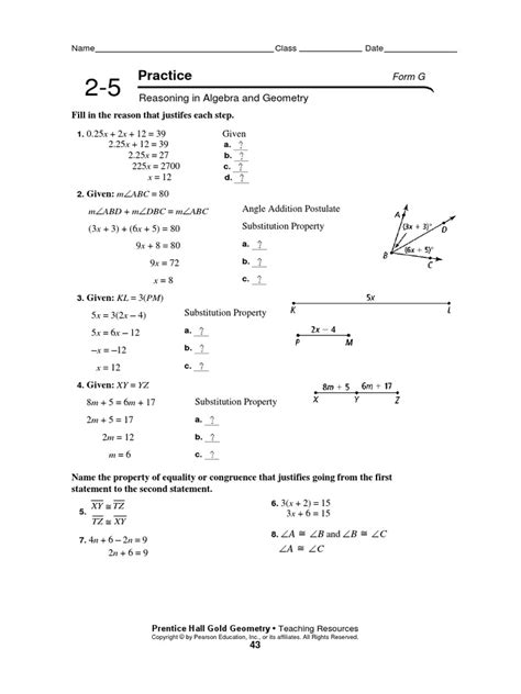 2 5 practice form k reasoning in algebra and geometry answers Epub