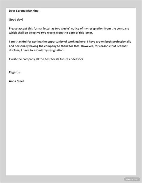 2 Week Notice Letter Template Google Docs