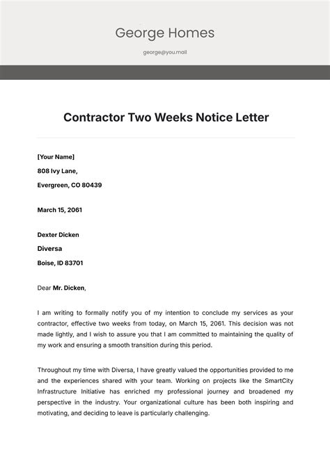 2 Weeks Notice Letter Template Free