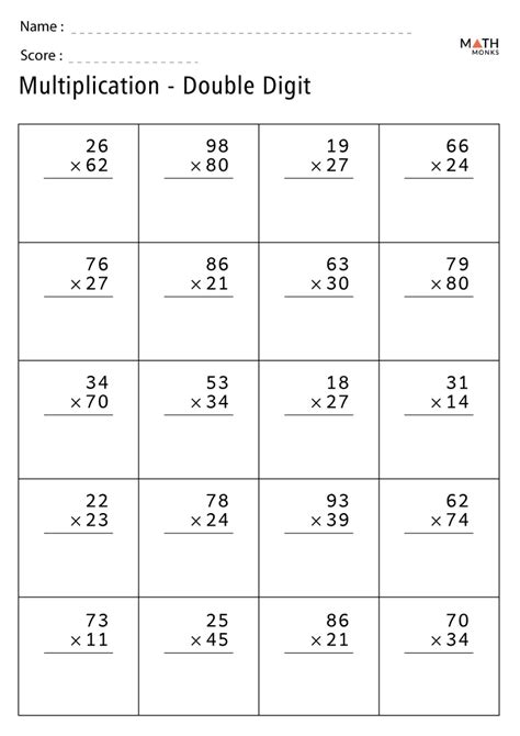 2 Digit Multiplication Printable Worksheets