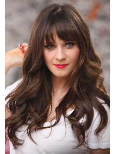 20" Capless Long Remy Human Hair Wavy Zooey Deschanel Wigs