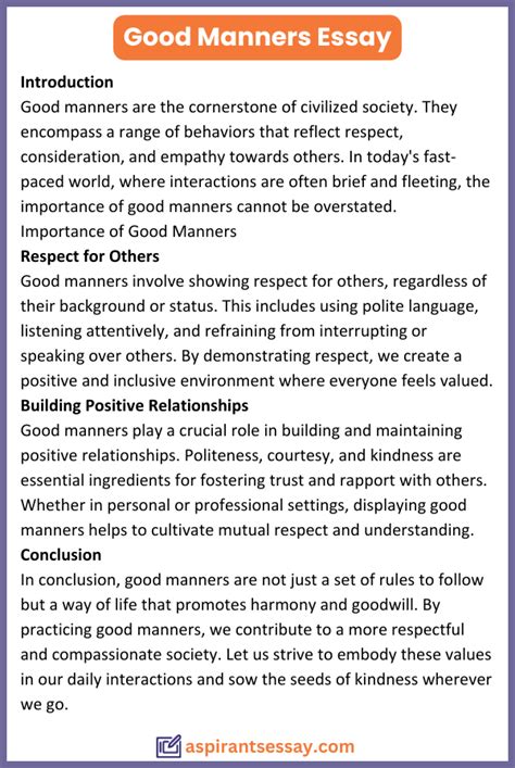 200 words essay on good manners Epub