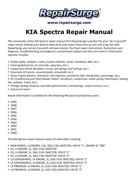 2000 kia spectra repair manual online Doc