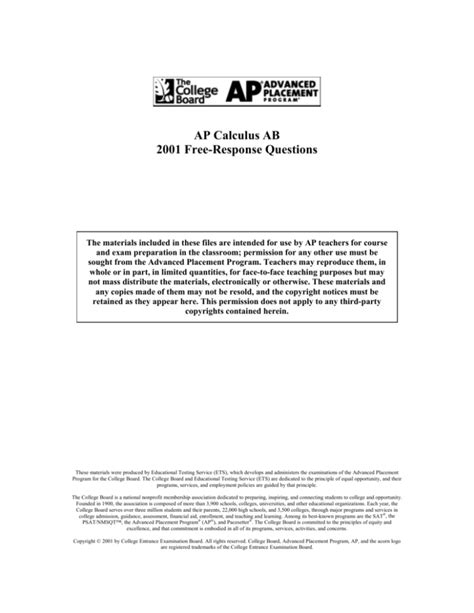 2001 ap calculus ab free response answers Epub