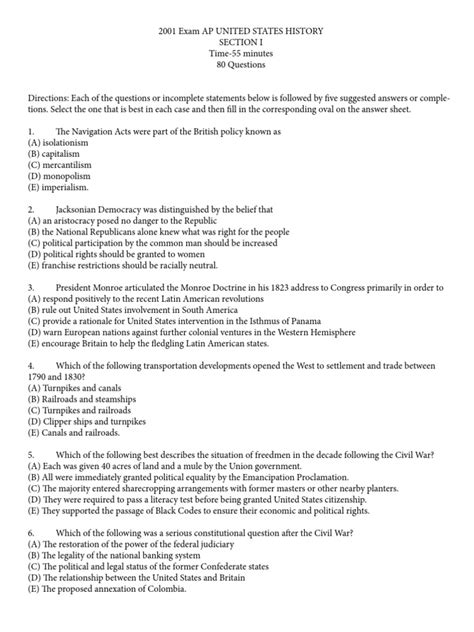 2001 apush exam answers Epub