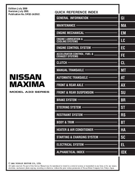 2001 maxima service manual Kindle Editon