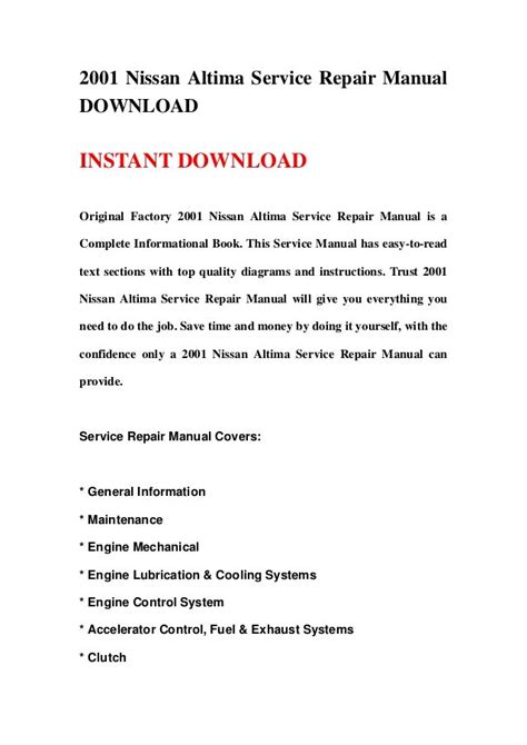 2001 nissan altima service repair manual d download Kindle Editon