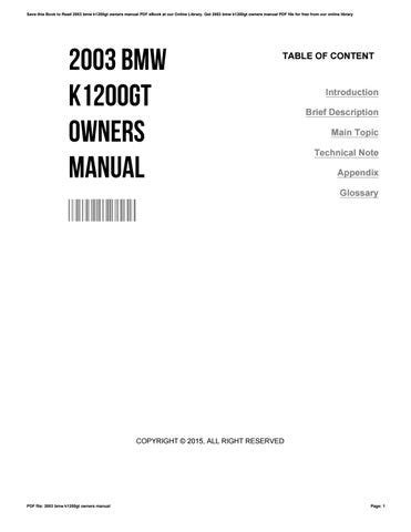 2003 Bmw K1200gt Owners Manual Pdf  Ebook Doc