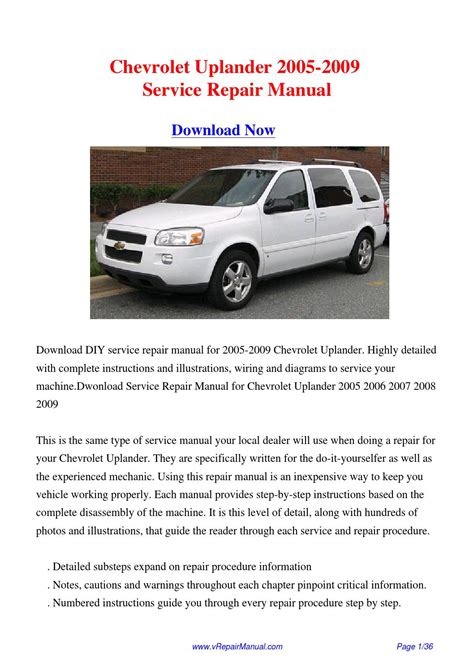 2005 2009 Chevrolet Uplander Service Repair Manual Ebook PDF