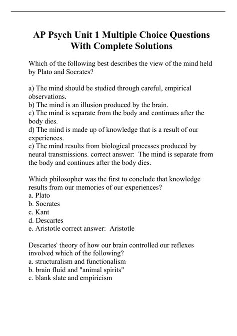 2005 AP PSYCH RELEASED MULTIPLE CHOICE ANSWERS Ebook Kindle Editon