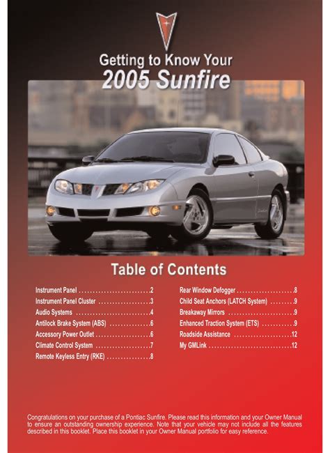 2005 Pontiac Sunfire  Owners Manual Ebook Kindle Editon