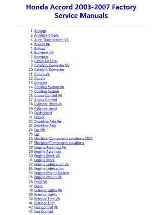 2006 Honda Accord Service Manual Pdf PDF Kindle Editon