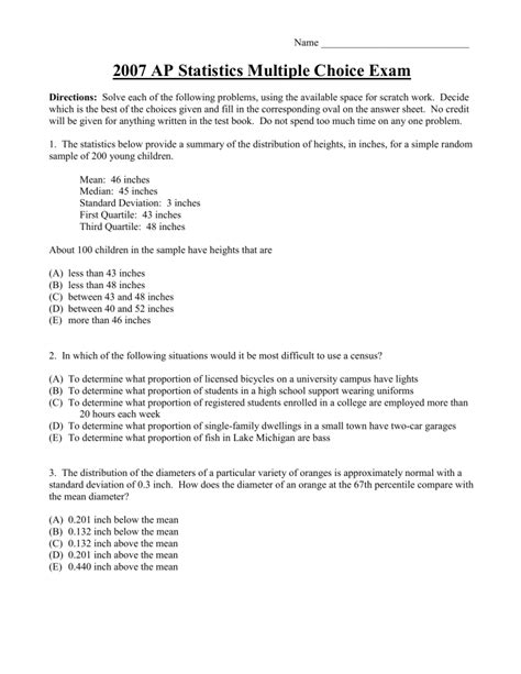 2007 Ap Statistics Exam Multiple Choice Answers Reader