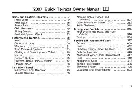2007 Buick Terraza  Owners Manual Ebook Doc