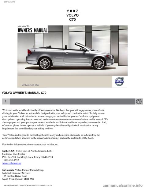 2007 Volvo C70 Ownerâ€™s Manual Ebook PDF