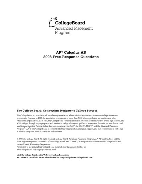 2008 ap calculus ab free response answers Doc