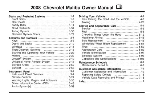 2008 chevrolet malibu user manual PDF