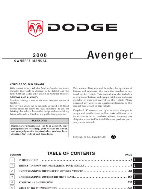 2008 dodge avenger owners manual download PDF