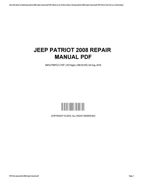 2008 jeep patriot repair manual PDF