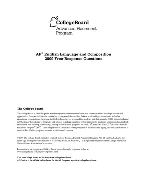 2009 ap english language and composition free response questions answers Doc