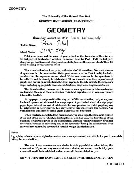 2009 geometry regents answer key PDF