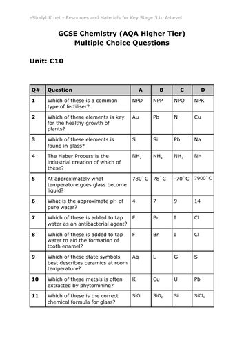 2010 Higher Chemistry Multiple Choice Worked Answers Kindle Editon