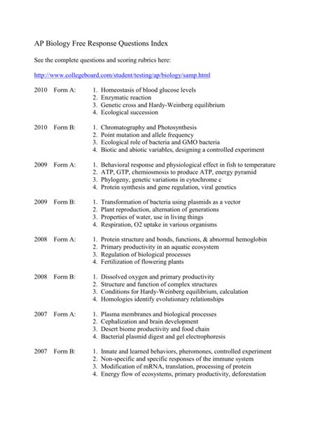 2010 ap biology free response questions and answers Doc