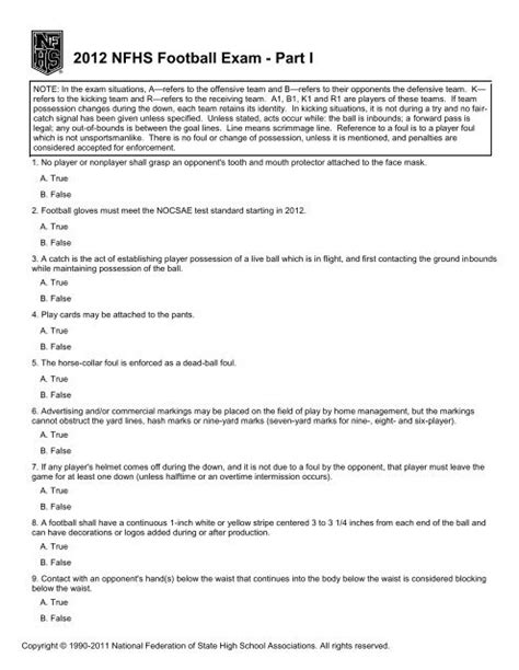 2012 Nfhs Football Exam Answers Doc