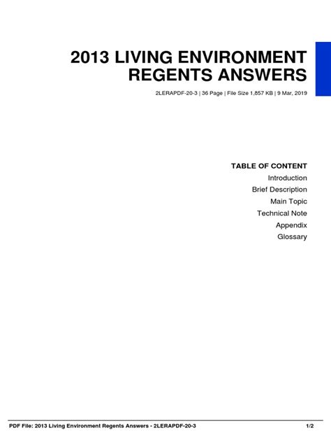 2013 Living Environment Regents Answers PDF