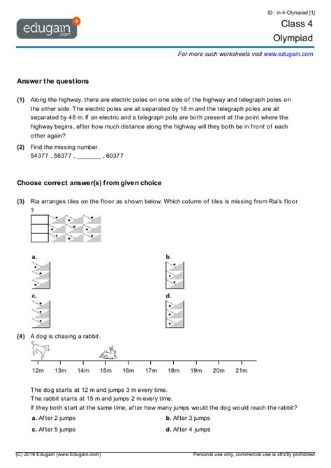 2013 Mathematics Olympiad Grade 4 Questions Solutions Doc