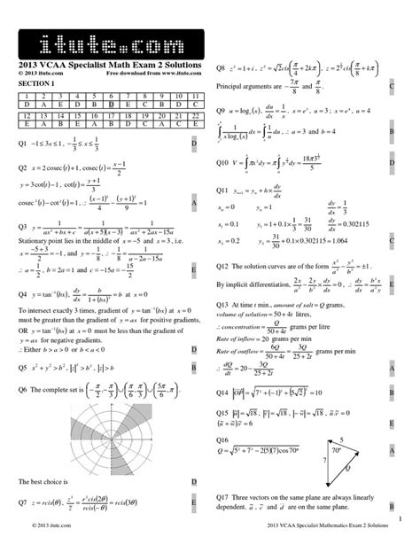 2013 Vcaa Specialist Maths Exam Solutions Kindle Editon