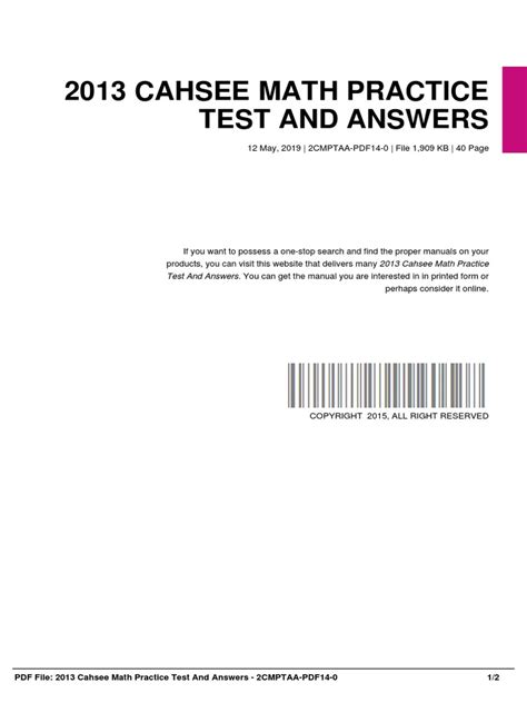 2013 cahsee math practice test and answers Reader