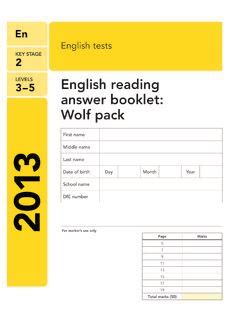 2013 ks2 sat booklet answers wolf pack PDF