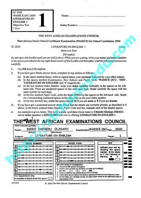 2014 2015 Waec Answer To Paper 3 Literature PDF