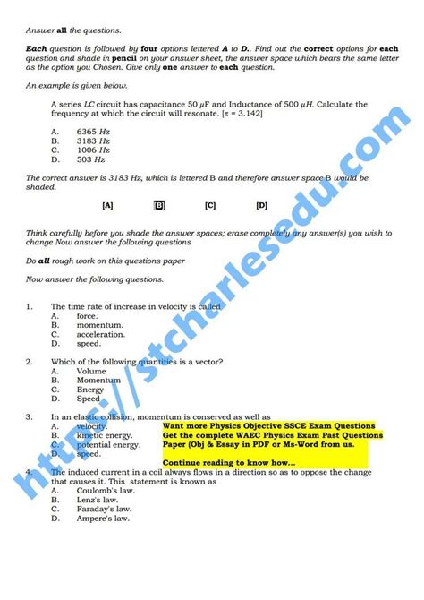 2014 2015 Waec Physics Objective And Theory Questions Answer Reader