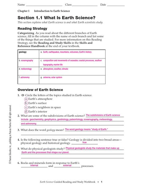 2014 Earth Science Work Answers PDF